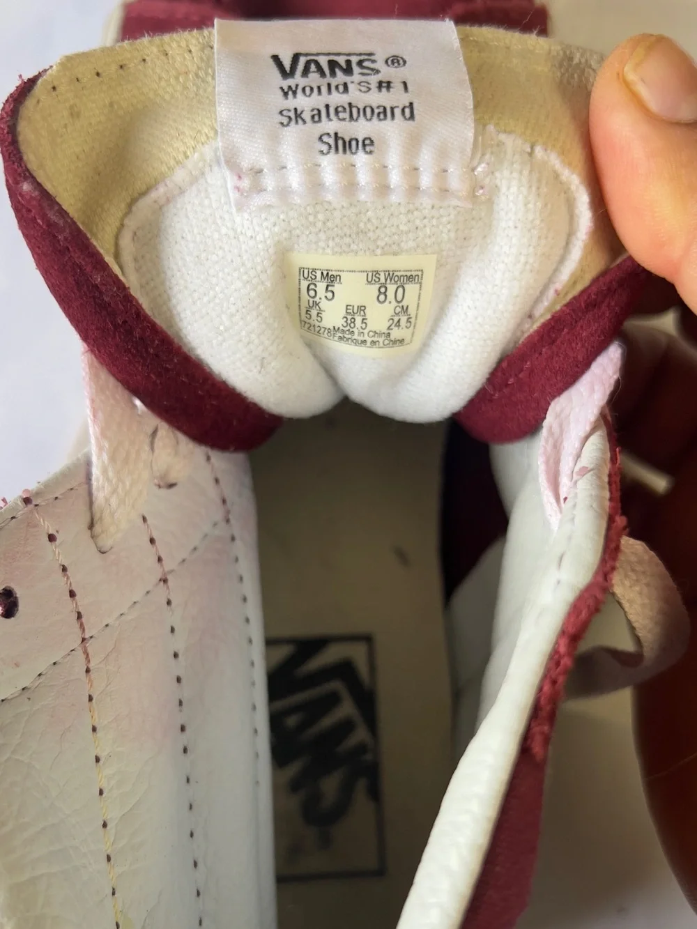 Vans Kids Maroon Suede High-Top Sneakers with White Accents men 6.5 women 8
